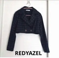 REDYAZEL ネイビー　Sサイズ チェック　クロップドジャケット　秋春のサムネイル