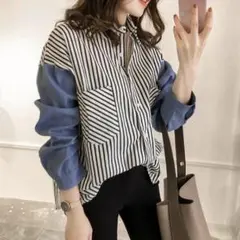 お洒落 ストライプ シャツ ブラウス トップス レディース オーバーサイズ