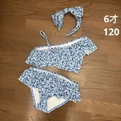 1回のみ着用　ジャニーアンドジャック　女の子水着　セパレート　花柄ブルー　120