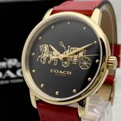 稼動品 COACH コーチ 馬車ロゴ文字盤 黒 シルバー レディース 腕時計