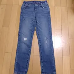 UNIQLOキッズ デニムロングパンツ ダメージ加工 ウエストゴム