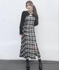 oneway NOMAE シャギーボレロロングチェックワンピース