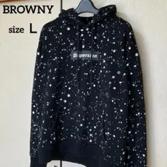 BROWNY 美品　長袖パーカー ペイント柄 L 総柄　ドット　ブラック系