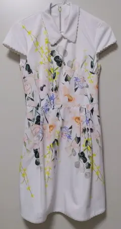 TEDBAKER 襟付き ボタニカル フレアワンピース ホワイト