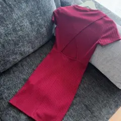 FOREVER21 リブ ワンピース ボルドー バックオープン 半袖