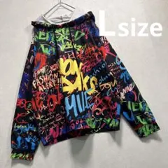 黒 派手 個性的 英字 グラフィティプリント フード付きパーカー メンズ