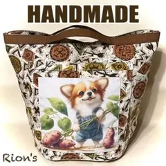 家庭菜園でお芋掘りチワワhandmadeコンビニエコバッグ