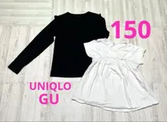 UNIQLO キッズTシャツ　長袖Tシャツ　ロンT 黒白　2枚セット　150
