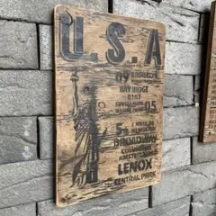 男前廃材パネル U.S.A. 木製ステンシルボード レトロ
