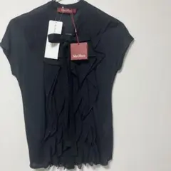 新品未使用】MaxMara ブラック フリルノースリーブ シャツ、タグ付き 