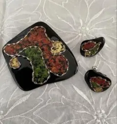 ブローチ イヤリング セット レトロ風　モダン　七宝焼　手作り