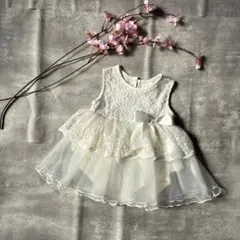 ベビードレス キッズドレス ロンパース ホワイト リボン レース ドレス