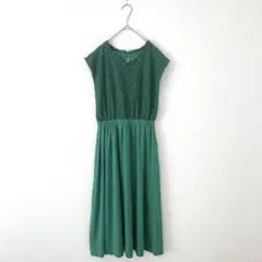 ロングワンピース ノースリーブ フレア 花柄レース フラワー ウエストゴム