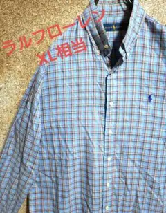 【人気アイテム】ラルフローレン　BDシャツ　チェック柄　マルチカラー　刺繍　XL