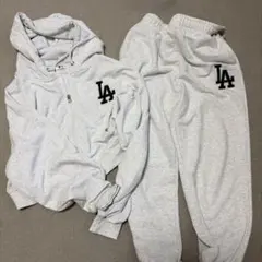 LAドジャース　MLB グレー フルジップパーカー スウェットパンツセット L