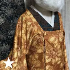 【美品♡】オレンジ系 大柄の花モチーフ 可愛い道行コート