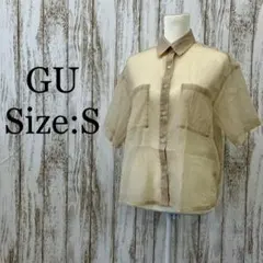 ジーユー❤️シアーオーバーサイズシャツ　半袖　トップス　透け感　ベージュ　S