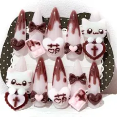 ネイルチップ 平成女児 量産型 ピンク ねこ サブカル ゴテゴテ 地雷系