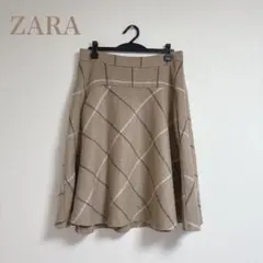 ZARA ザラ ベージュ チェック柄 フレアスカート