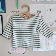 【即日発送】ボーダー柄長袖Tシャツ（白×緑）