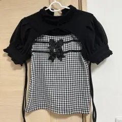 MA*RS 胸開きギンガムチェックリボンテレコトップス ブラック×ブラック