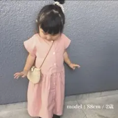 【petit main／120cm】くすみピンク ワンピース チュニック 着画