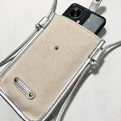 スマホショルダーバッグ ベージュ/シルバー