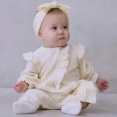 【80cm】petit main フリルロンパース　新生児　　カバーオール