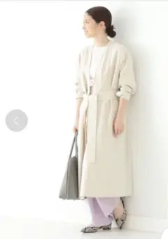 美品　Demi-Luxe BEAMS ベルト付きノーカラーコート