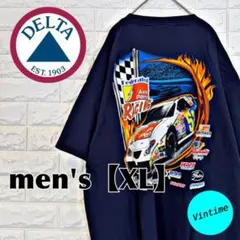 y463【DELTA】プリントTシャツ【メンズXL】ネイビー
