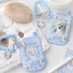 PVC ガラケー風 トレカホルダー トレカケース カードホルダー 犬 水色