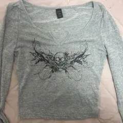 スカルプリント グレー 長袖Tシャツ