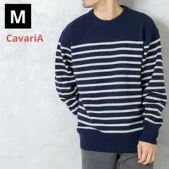 CavariA(キャバリア)ネイビー・ボーダー・クルーネックニット・ニット Mのサムネイル