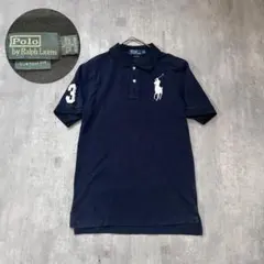 C825 ポロバイラルフローレン 半袖 ポロシャツ ビッグポニー 濃紺 90s