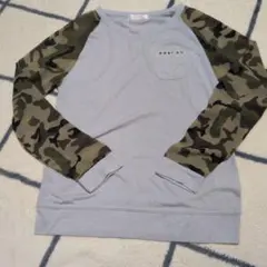 レディース、グレー/迷彩 ラグランスリーブTシャツ
