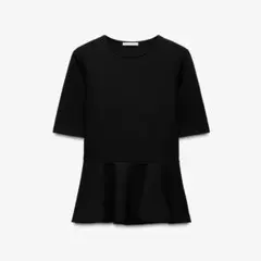 最終値下　ペプラムフリル付き　Tシャツ　ZARA M ブラック
