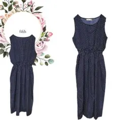 【フィフス】fifth♡ノースリーブロングワンピースウエストゴムドット柄ネイビーのサムネイル