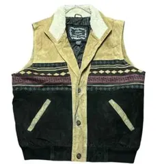 カジュアルアウトフィッターズ 襟ボア スエード レザーベスト j98①