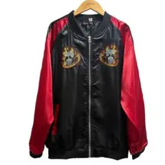 XL　スカジャン　光沢感　メンズ　刺繍　ブルゾン　ジャケット　春夏秋　薄手