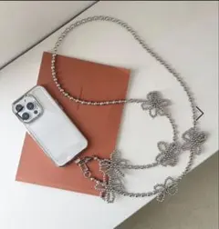 Me％　オハナビーズモバイルショルダーストラップ　シルバー