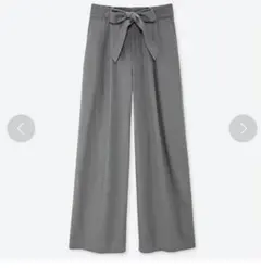 ユニクロ　リボン付きグレーのワイドパンツ