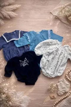 女の子春ロンパース4点セット ナチュラル系 まとめ売り 韓国風　80㎝