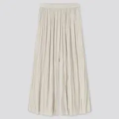 ユニクロ ワッシャーサテンスカートパンツ ナチュラル ロングスカート ホワイト