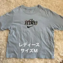 NIKE ナイキ 花柄 刺繍 ロゴ Tシャツ M 水色 ボクシー