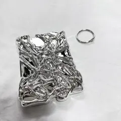 シルバー カード用スリーブ ストラップ付 メタリック 韓国系 推し活 硬質ケース