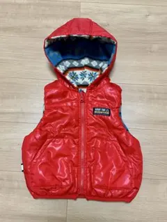 男の子 アウター 上着 ベスト フード付き 赤 80cm