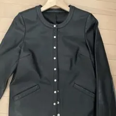 ブラックレザージャケット　ノーカラー