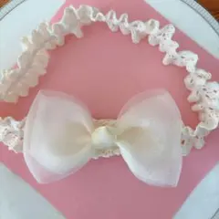 ヘアバンド　リボン　オーガンジー風　ベビー　赤ちゃん　退院　撮影　出産祝い　新品