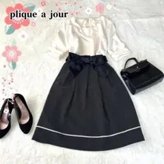 42 XL相当プリカジュール ドッキングワンピース 日本製 ドット リボン 清楚