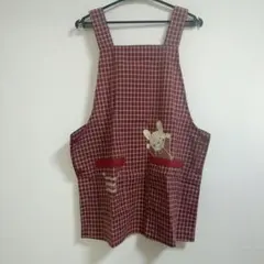 【新品】ウサギ刺繍 赤い チェック エプロン キッチン キッズ 子供